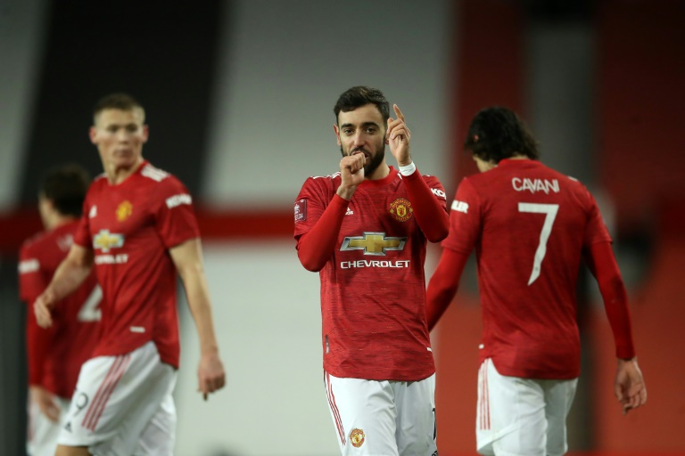 Fernandes (centre) scored the winner with a sublime free-kick. Fernandes (centre) scored the winner with a sublime free-kick.