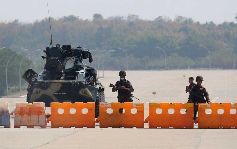 Myanmar's military checkpoint is seen on the way to the congress compound in Nay Pyi Taw on Monday. (Reuters photo)