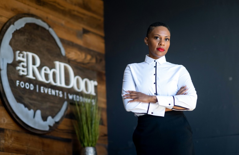 Reign Free, founder and CEO of The Red Door Group catering company, photographed at her office in Oakland, California on February 12, 2021