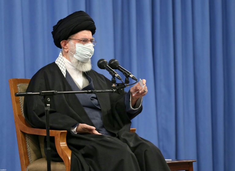 A handout picture provided by the office of Iran's Supreme Leader Ayatollah Ali Khamenei on February 21, 2021 shows him meeting with members of the Iranian Assembly of Experts in the capital Tehran A handout picture provided by the office of Iran's Supreme Leader Ayatollah Ali Khamenei on February 21, 2021 shows him meeting with members of the Iranian Assembly of Experts in the capital Tehran