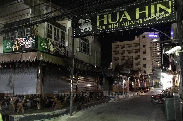 Hua Hin's normally bustling red-light district is deserted on Monday evening. (Photo: Dave Kendall)