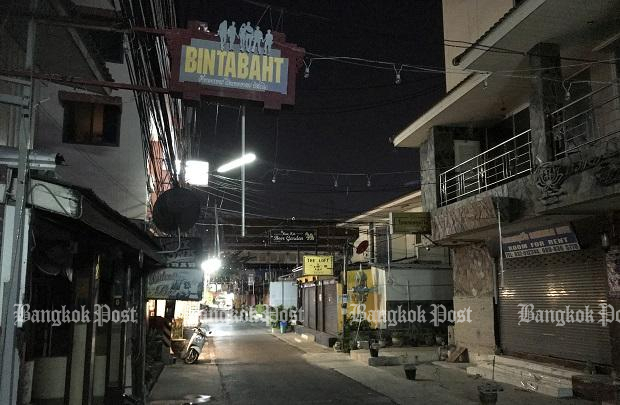 Hua Hin's red light district is deserted on Monday evening following the closure of bars and a spike in Covid-19 cases in Hua Hin and other districts of Prachuap Khiri Khan province. (Photo: Dave Kendall)