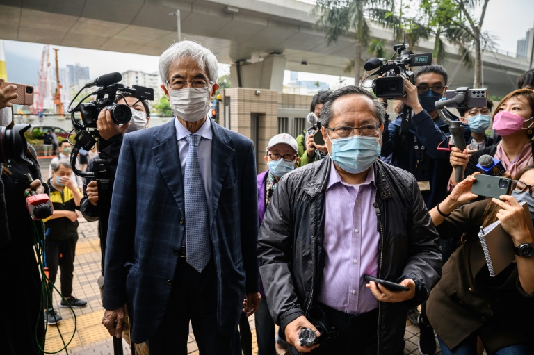 Former lawmakers Martin Lee (L) and Albert Ho arrive at West Kowloon court in Hong Kong to receive sentencing after being found guilty of organising an unauthorised assembly in 2019. (AFP photo) Former lawmakers Martin Lee (L) and Albert Ho arrive at West Kowloon court in Hong Kong to receive sentencing after being found guilty of organising an unauthorised assembly in 2019. (AFP photo)