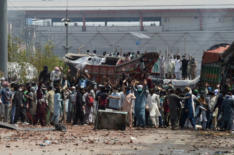 The officers were taken as hostages by supporters of the radical Islamist group Tehreek-e-Labbaik Pakistan during violent protests in Lahore. The officers were taken as hostages by supporters of the radical Islamist group Tehreek-e-Labbaik Pakistan during violent protests in Lahore.