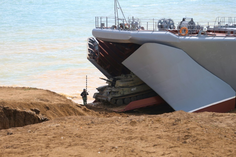 The Russian defence ministry released dramatic footage of the land and sea manoeuvres The Russian defence ministry released dramatic footage of the land and sea manoeuvres