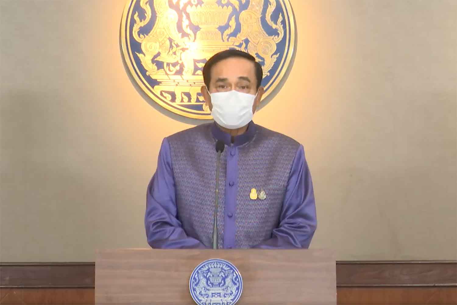 Prime Minister Prayut Chan-o-cha speaks to reporters after the cabinet meeting at Government House in Bangkok on Tuesday. (Screenshot)