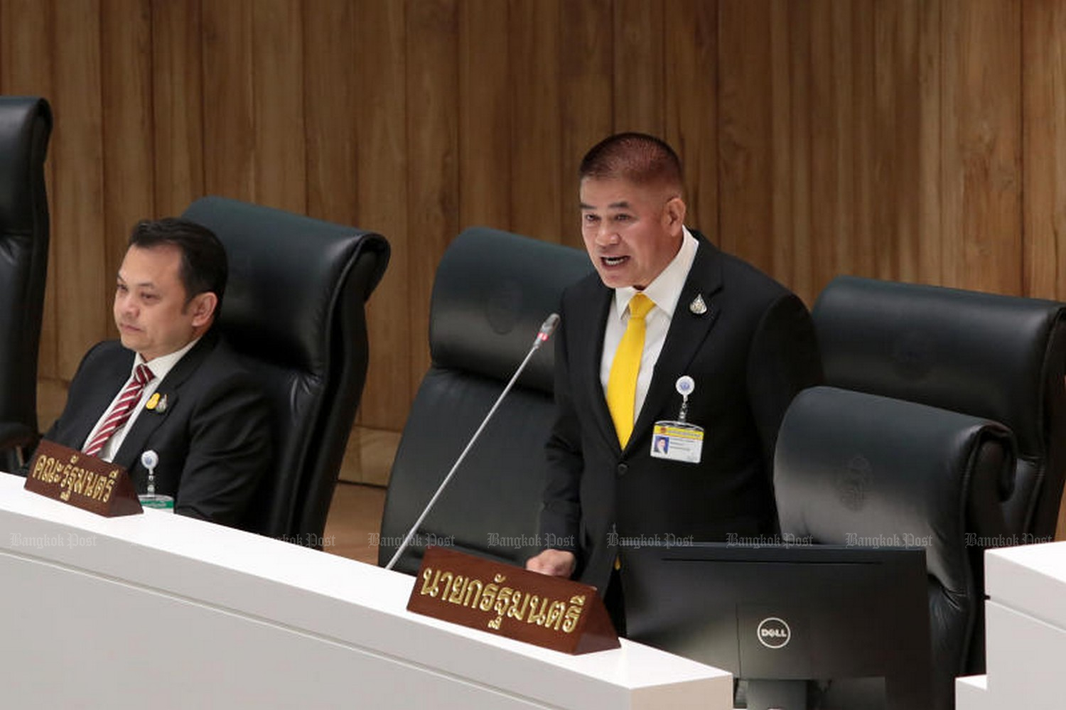 Deputy Agriculture Minister Thamanat Prompow answers questions about his murky past while in Australia, raised by a House panel, in September 2019. (Bangkok Post file photo)