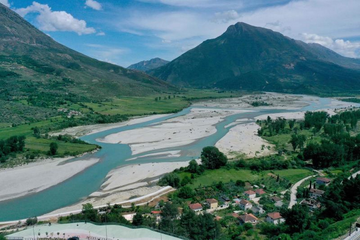 An aerial photograph taken on May 6 of the Vjosa River, near the city of Tepelena. The Vjosa River in Albania is one of the last remaining wild rivers in Europe, with a rich and diverse habitat. An aerial photograph taken on May 6 of the Vjosa River, near the city of Tepelena. The Vjosa River in Albania is one of the last remaining wild rivers in Europe, with a rich and diverse habitat.