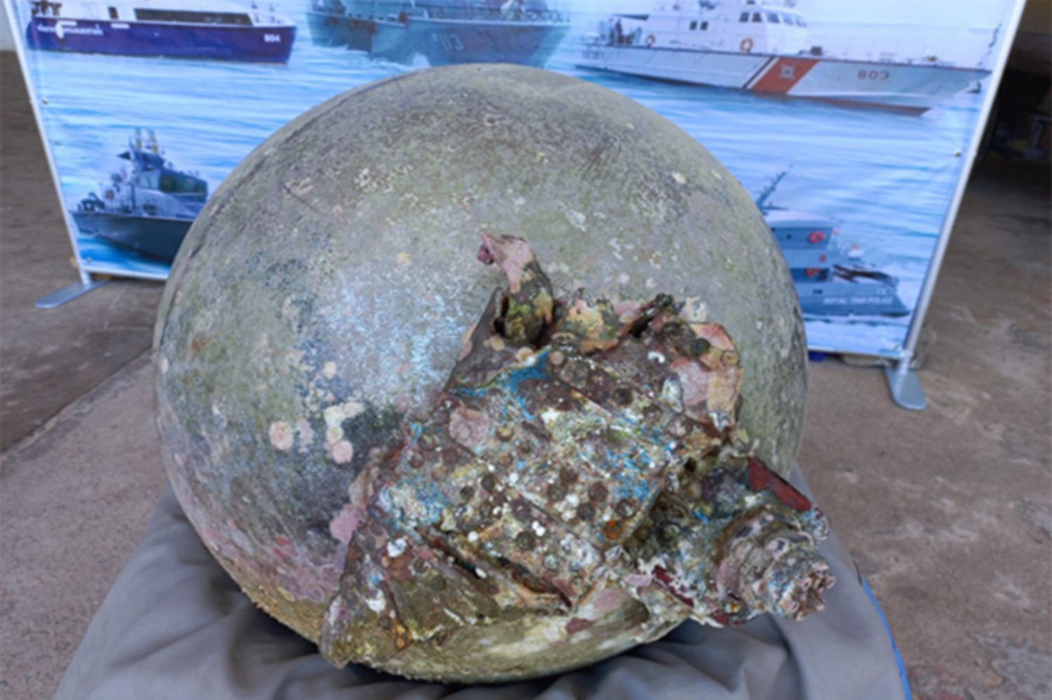 The space debris raised from the seabed off Phuket, shown at a media briefing in Phuket on Monday. (Photo: Achadthaya Chuenniran)