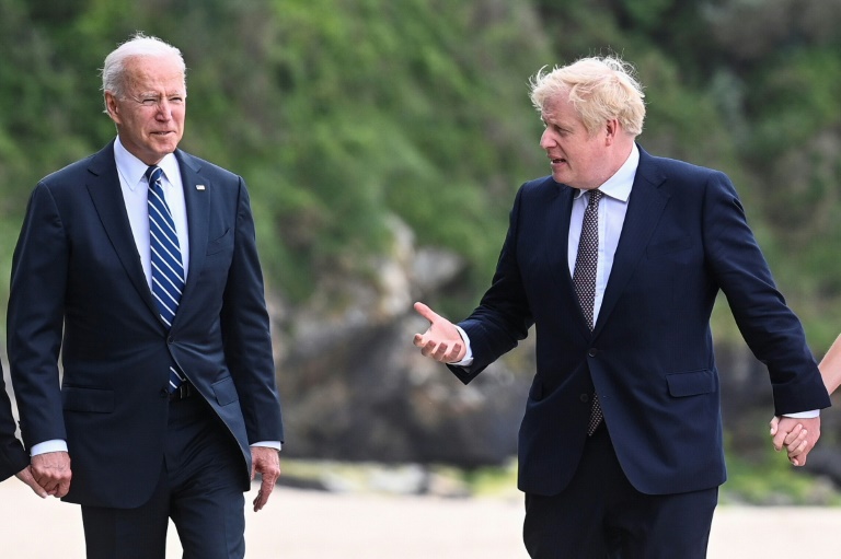 President Biden (left) will attend the G7 summit, on his first foreign trip, along with host Boris Johnson, seen here in Cornwall on Thursday. President Biden (left) will attend the G7 summit, on his first foreign trip, along with host Boris Johnson, seen here in Cornwall on Thursday.
