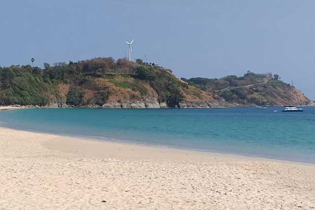 Phuket's Nai Harn beach is empty during the tourism slowdown.