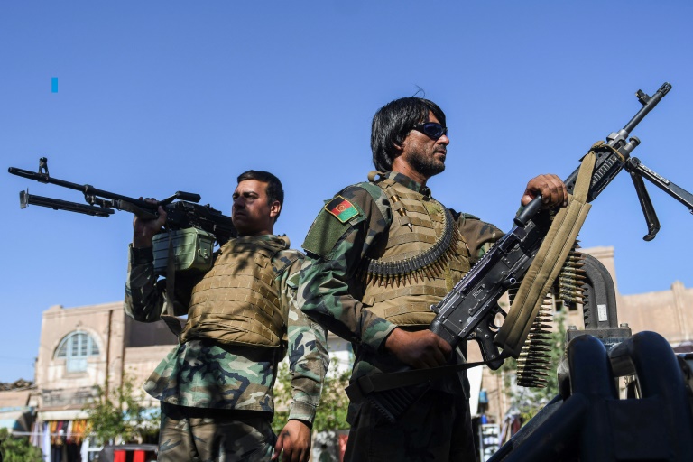 Afghan security personnel on alert during the Eid al-Adha prayers in Herat on July 20, 2021 Afghan security personnel on alert during the Eid al-Adha prayers in Herat on July 20, 2021