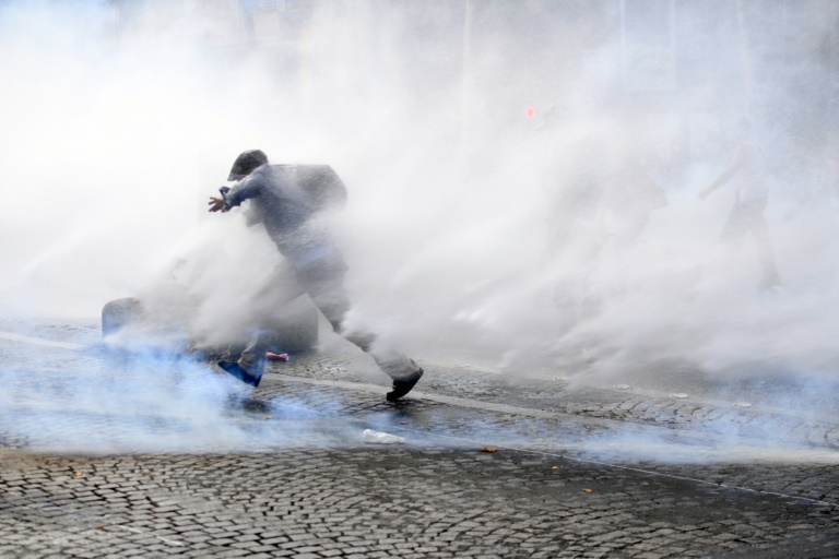 In France police deployed teargas and water cannon against some protesters. In France police deployed teargas and water cannon against some protesters.