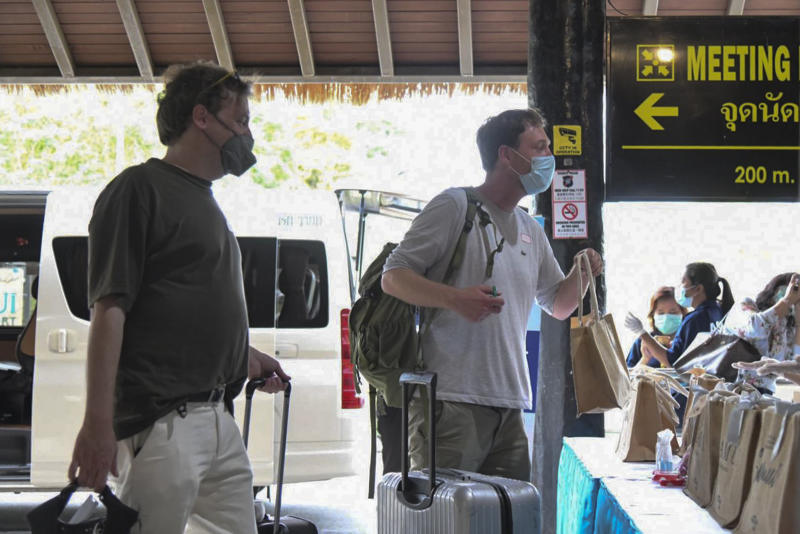 Visitors arrive at Samui airport on July 15, when the island reopened to foreign tourists. (Photo: Supapong Chaolan)