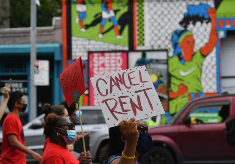 Protesters march against evictions in New York, in September 2020. Protesters march against evictions in New York, in September 2020.