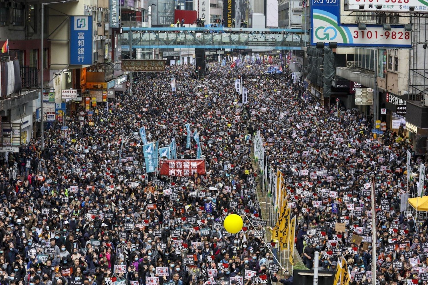 Anti-government protesters rally in Hong Kong on New Year’s Day 2020 in a march organised by the Civil Human Rights Front, which is preparing to disband. (Photo: Nora Tam/South China Morning Post) Anti-government protesters rally in Hong Kong on New Year’s Day 2020 in a march organised by the Civil Human Rights Front, which is preparing to disband. (Photo: Nora Tam/South China Morning Post)