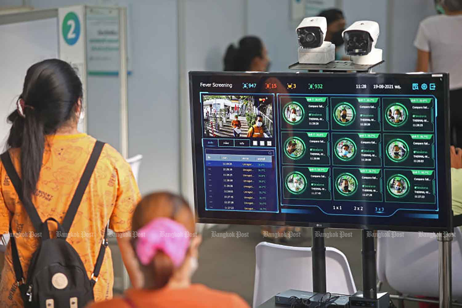 Screening and monitoring technology at a Covid-19 vaccination site at True Digital Park in Bangkok. (Photo: Varuth Hirunyatheb)