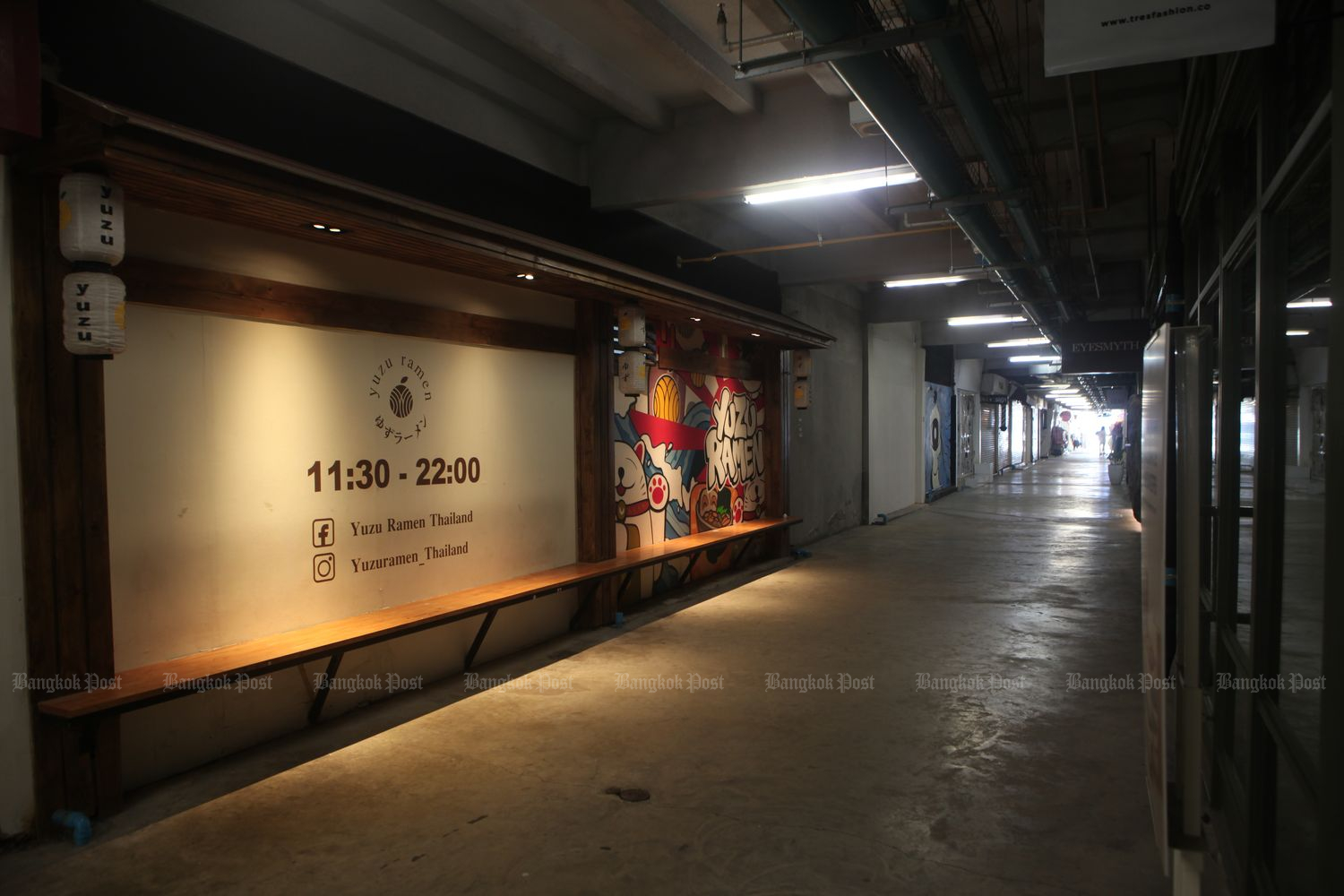 Shops at Siam Square in Bangkok are closed on Monday as few customers visit the once-vibrant shopping district due to Covid-19 restrictions. (Photo by Apichart Jinakul)