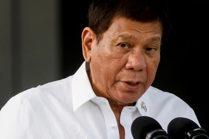 FILE PHOTO: Philippine President Rodrigo Duterte speaks during the arrival ceremony for the first Covid-19 vaccines to arrive in the country, at Villamor Air Base in Pasay, Metro Manila, Philippines, Feb 28, 2021. (Reuters)