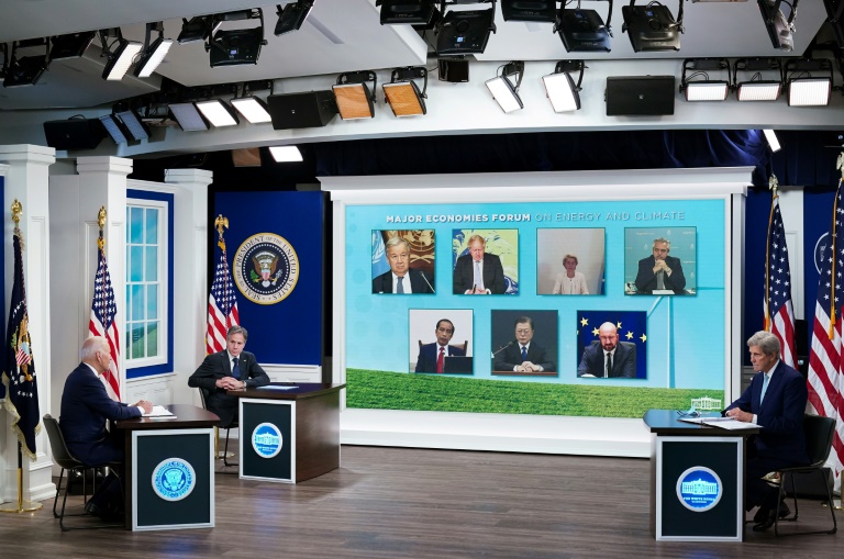 US President Joe Biden holds a virtual meeting with leaders on climate change US President Joe Biden holds a virtual meeting with leaders on climate change
