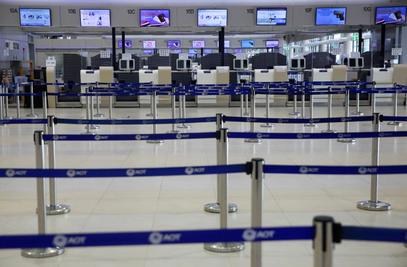 Counters of airlines is closed as lockdown and travel restrictions are imposed to curb the spread of the coronavirus disease at Don Muang airport on July 12, 2021. (Reuters photo)