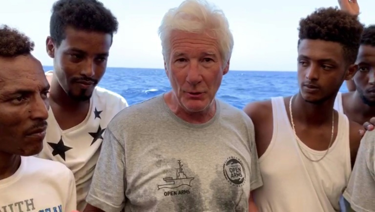Richard Gere went aboard the Open Arms in August 2019 to support the migrants, a visit mocked by Salvini at the time Richard Gere went aboard the Open Arms in August 2019 to support the migrants, a visit mocked by Salvini at the time
