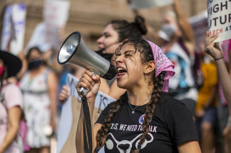 Pro-choice protesters march in Austin, Texas on October 2, 2021 Pro-choice protesters march in Austin, Texas on October 2, 2021