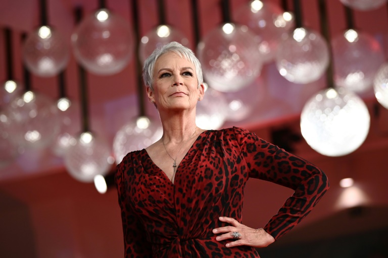 This file photo from September 8, 2021 shows actress Jamie Lee Curtis at an out-of-competition screening of 'Halloween Kills' at the Venice Film Festival in Italy This file photo from September 8, 2021 shows actress Jamie Lee Curtis at an out-of-competition screening of 'Halloween Kills' at the Venice Film Festival in Italy