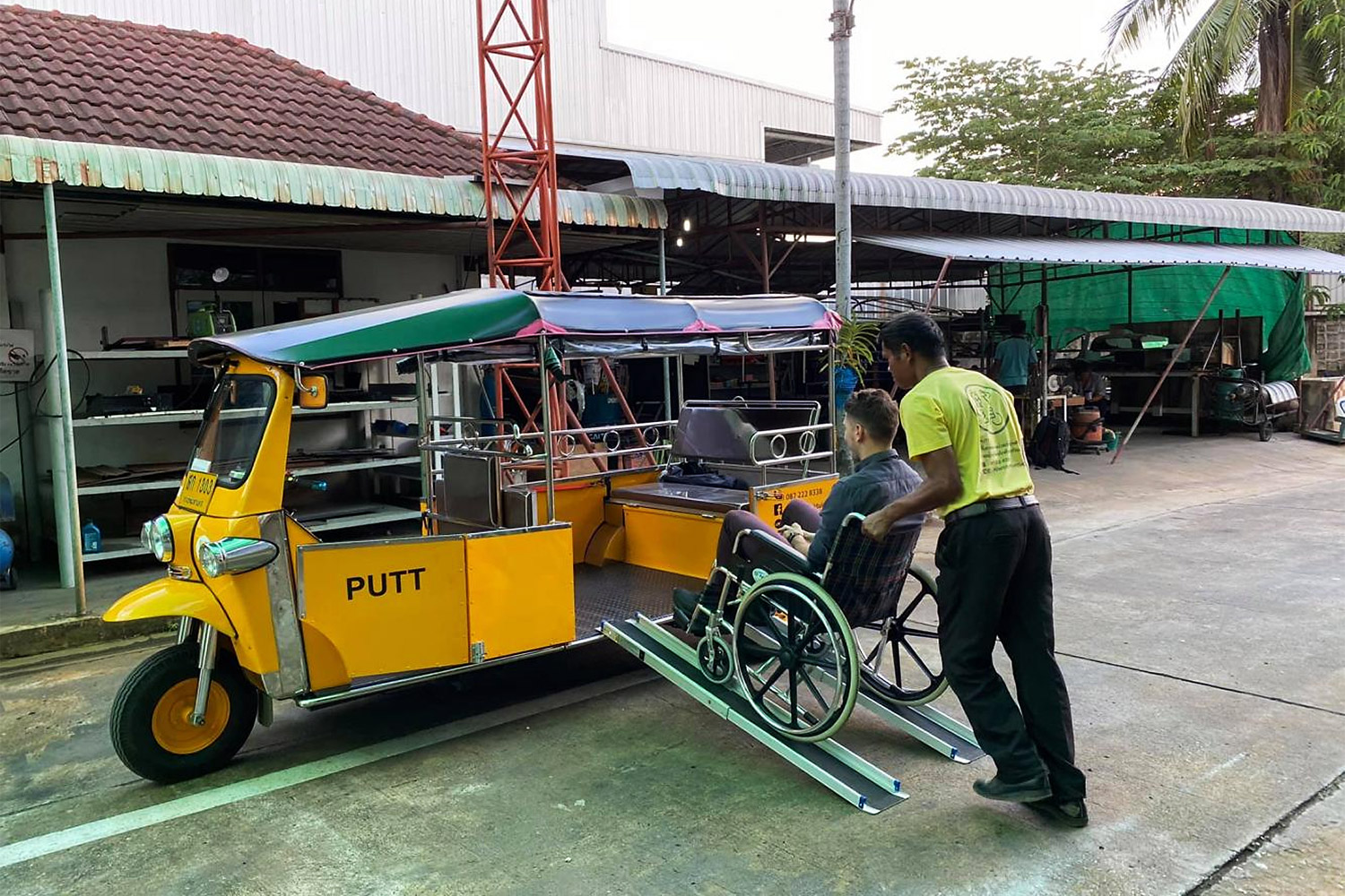 An electric tuk tuk redesigned to better serve elderly and disabled people.