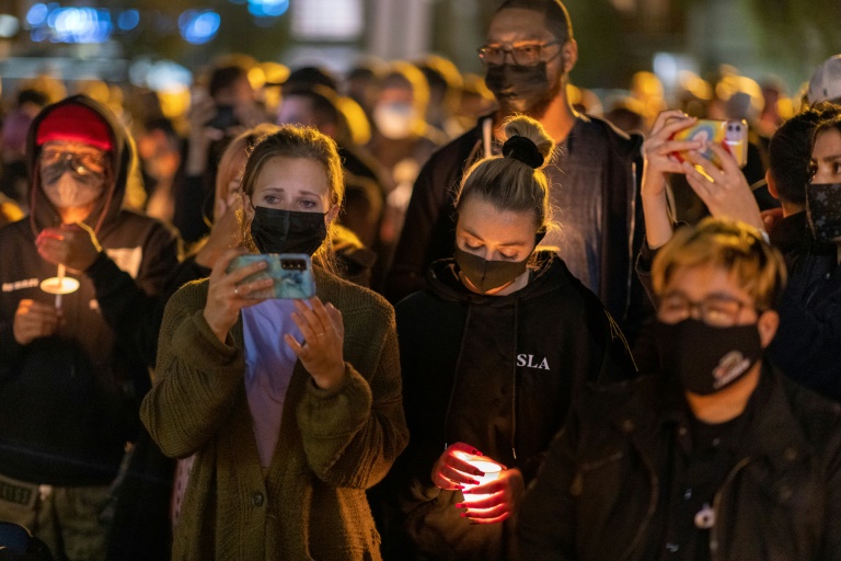 A candlelight vigil in Burbank, California, for cinematographer Halyna Hutchins, who was accidentally killed by a prop gun fired by actor Alec Baldwin A candlelight vigil in Burbank, California, for cinematographer Halyna Hutchins, who was accidentally killed by a prop gun fired by actor Alec Baldwin
