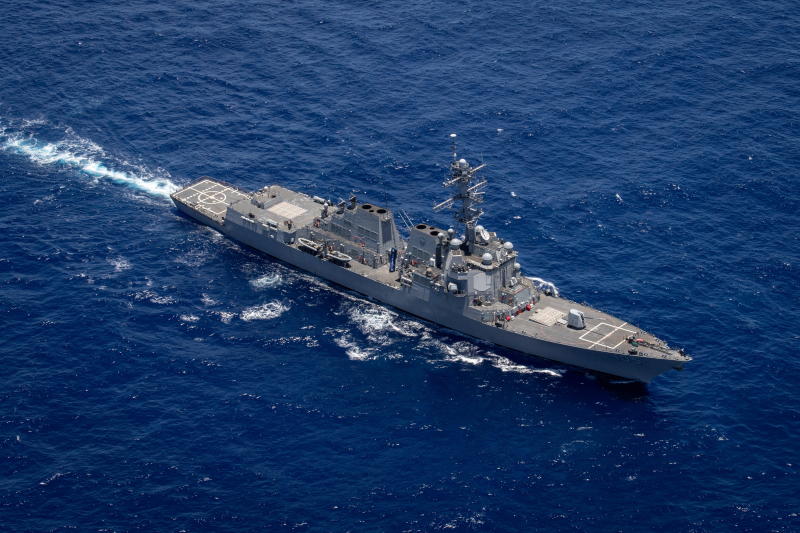FILE PHOTO: The US Navy's Arleigh Burke-class guided-missile destroyer USS Dewey transits the Pacific Ocean, June 22, 2021. (Reuters) FILE PHOTO: The US Navy's Arleigh Burke-class guided-missile destroyer USS Dewey transits the Pacific Ocean, June 22, 2021. (Reuters)