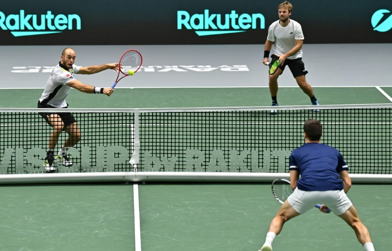 Germany's Kevin Krawietz (R) and Tim Puetz (L) won the decisive doubles rubber against Britain Germany's Kevin Krawietz (R) and Tim Puetz (L) won the decisive doubles rubber against Britain