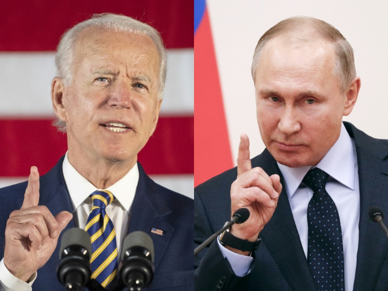 US President Joe Biden (L) and Russia's Vladimir Putin will hold talks by video conference on December 7, 2021, the Kremlin says US President Joe Biden (L) and Russia's Vladimir Putin will hold talks by video conference on December 7, 2021, the Kremlin says