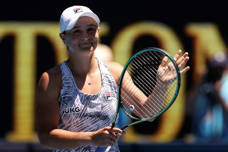 Assured service: Australia's Ashleigh Barty celebrates beating Italy's Lucia Bronzetti Assured service: Australia's Ashleigh Barty celebrates beating Italy's Lucia Bronzetti