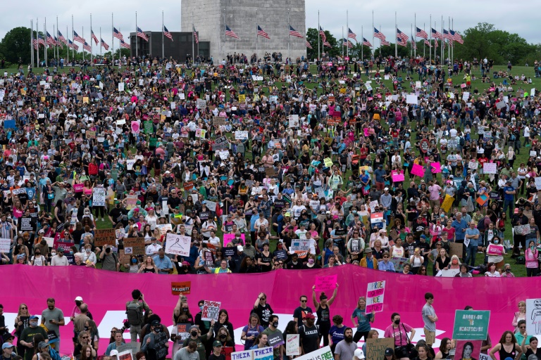Abortion rights activists rally at the Washington Monument before a march to the US Supreme Court in Washington, DC, on Saturday. Abortion rights activists rally at the Washington Monument before a march to the US Supreme Court in Washington, DC, on Saturday.