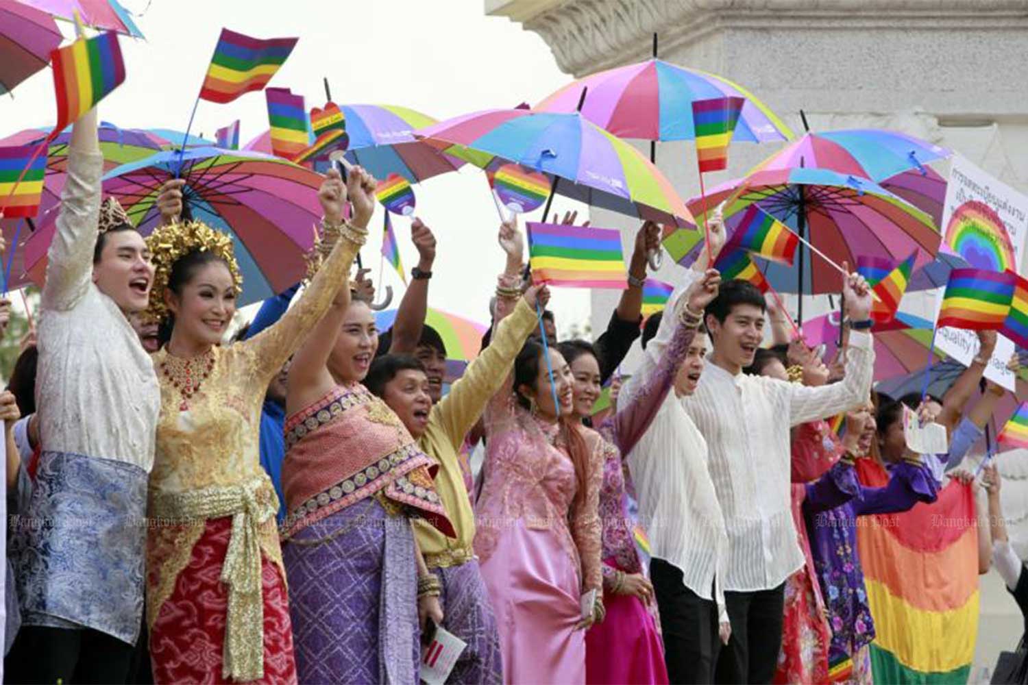 Campaigners call for public awareness on LGBTQI+ rights and same-sex marriage during a parade from the Democracy Monument to Sanam Luang, organised by the Foundation for Sexual Orientation and Gender Identity Rights and Justice (FOR-SOGI) on Dec 15, 2015. (File photo: Apichart Jinakul)