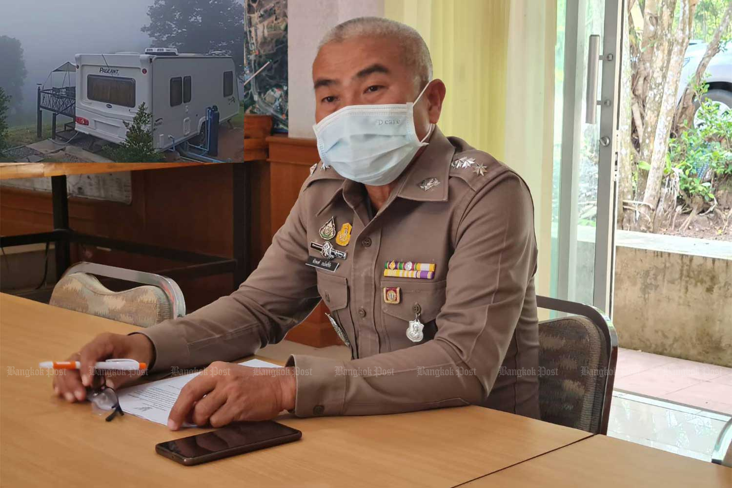 The superintendent of Wang Nam Khieo police station in Nakhon Ratchasima, said the couple featured having sex on an OnlyFans channel while on vacation in the district had surrendered and been charged. (Photo: Prasit Tangprasert)