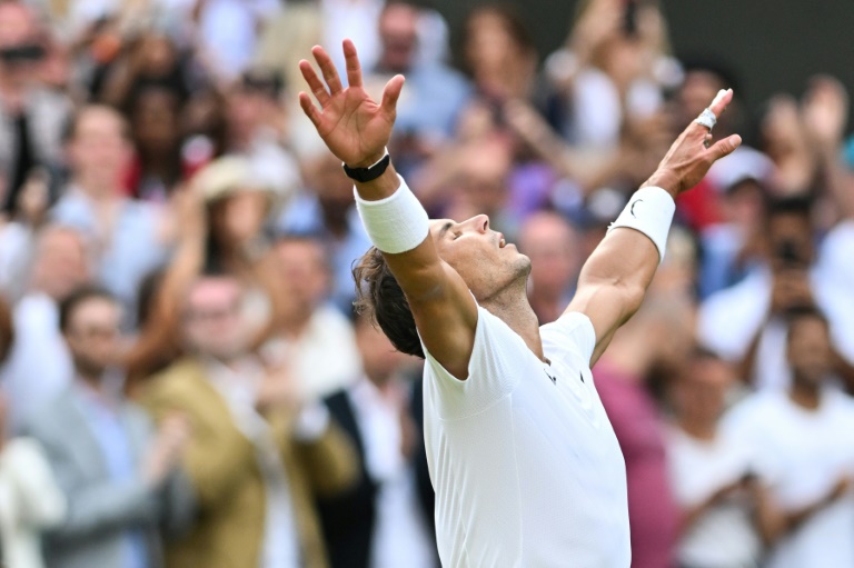Rafael Nadal celebrates reaching the Wimbledon semi-finals Rafael Nadal celebrates reaching the Wimbledon semi-finals