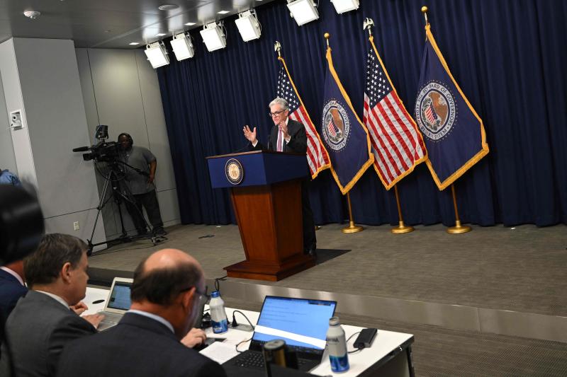 Federal Reserve Board Chairman Jerome Powell speaks during a news conference in Washington on Wednesday. (AFP photo)