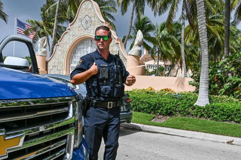 Local law enforcement officers are seen in front of the home of former President Donald Trump at Mar-A-Lago in Palm Beach, Florida on August 9, 2022. Local law enforcement officers are seen in front of the home of former President Donald Trump at Mar-A-Lago in Palm Beach, Florida on August 9, 2022.