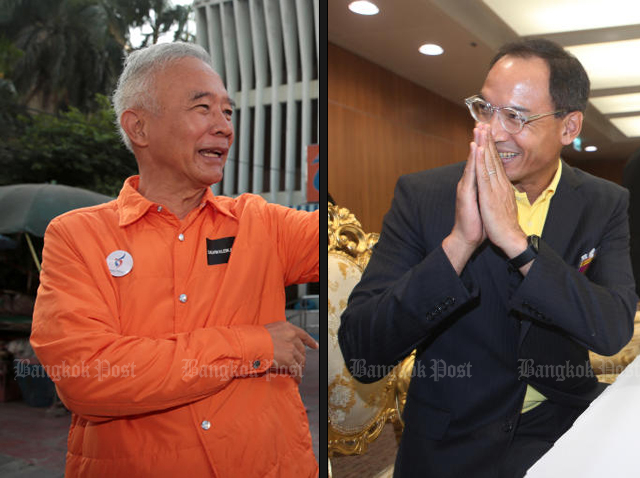 Chart Pattana Party chairman Suwat Liptapanlop, left, and Kla Party leader Korn Chatikavanij (Photos: Bangkok Post)