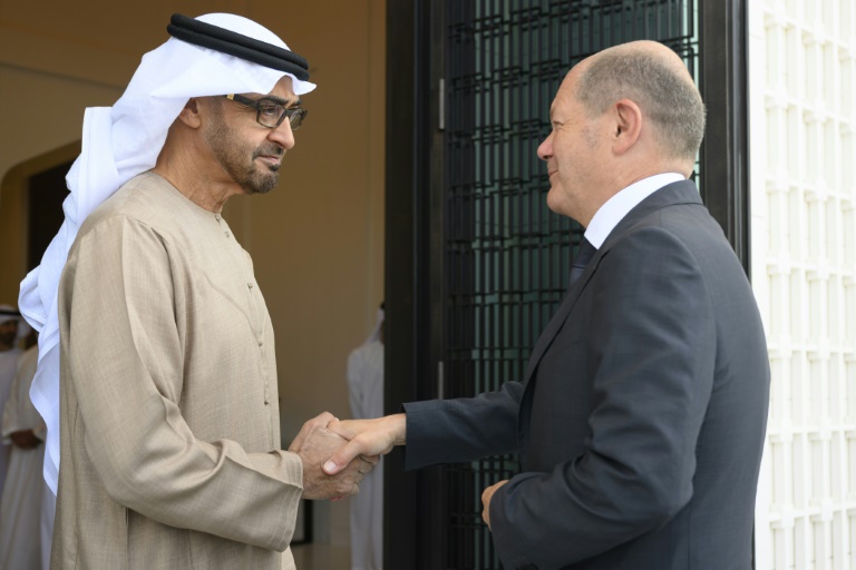 UAE President Sheikh Mohamed bin Zayed al-Nahyan received German Chancellor Olaf Scholz in Abu Dhabi, a stop on a Gulf tour that saw him travel to Saudi Arabia and Qatar to secure new energy sources UAE President Sheikh Mohamed bin Zayed al-Nahyan received German Chancellor Olaf Scholz in Abu Dhabi, a stop on a Gulf tour that saw him travel to Saudi Arabia and Qatar to secure new energy sources