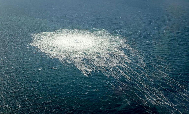 Gas from the undersea gas pipeline leaks is bubbling to the surface of the Baltic Sea. Gas from the undersea gas pipeline leaks is bubbling to the surface of the Baltic Sea.