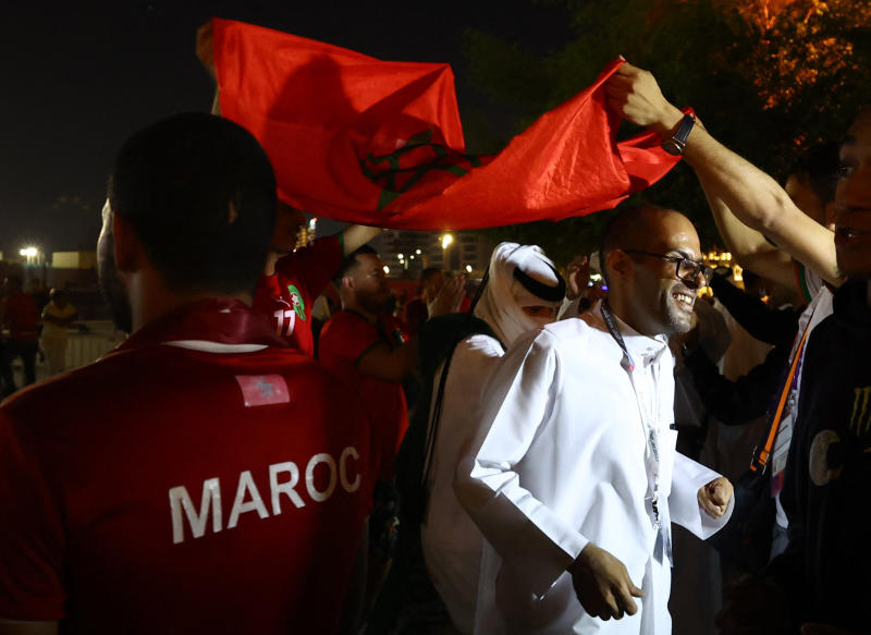 Morocco fans are seen in Souq Waqif on Wednesday. (Reuters photo)