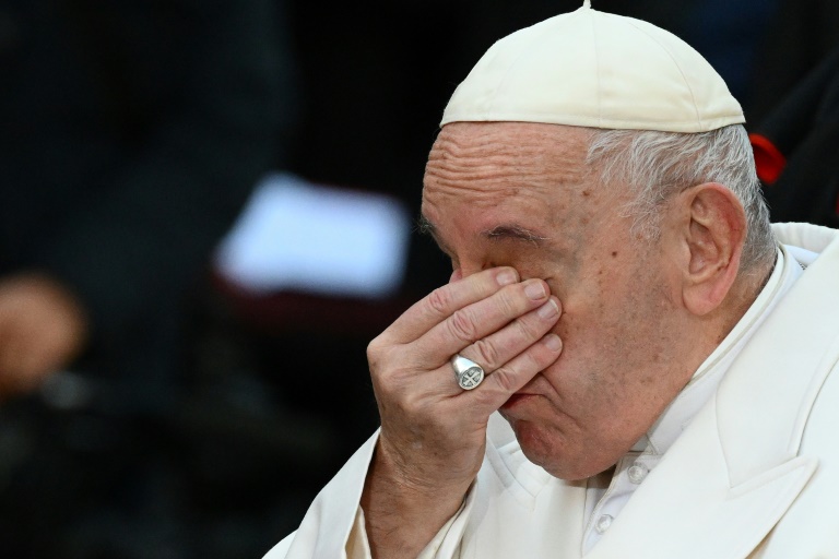 Pope Francis had to pause during his speech, overcome with emotion. Pope Francis had to pause during his speech, overcome with emotion.