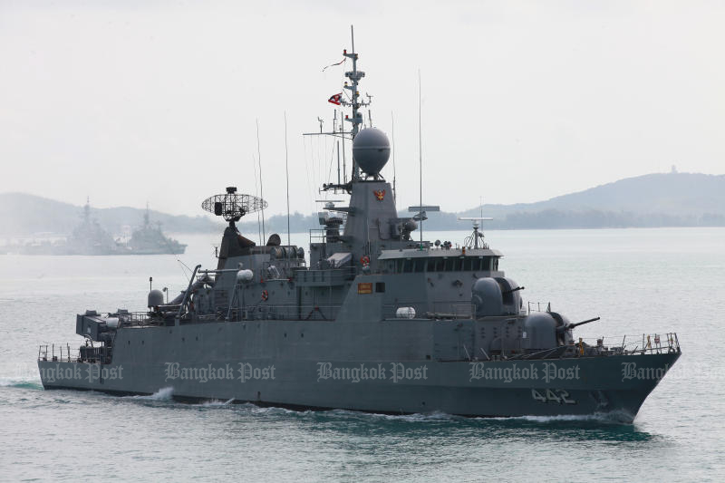 The HTMS Sukhothai is seen at an annual military drill at Sattahip Naval Base in Chon Buri in March 2022 when it launched torpedoes. (Photo: Apichart Jinakul)