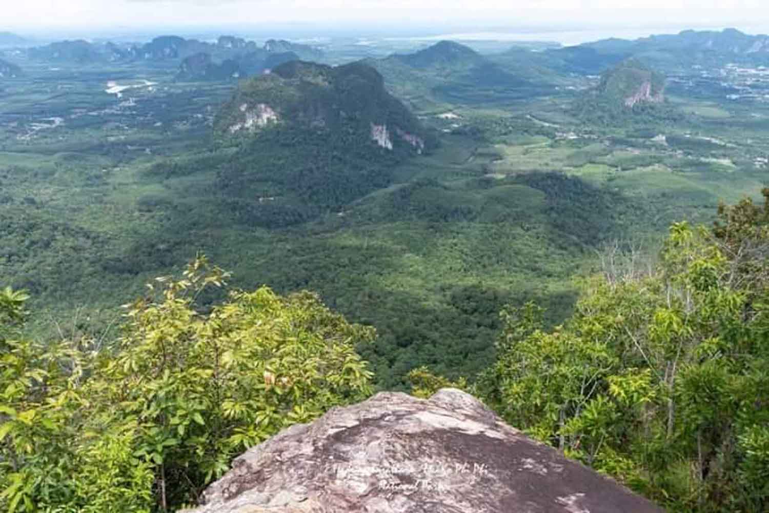 The cliff on Khao Ngon Nak mountain from where a German tourist jumped on Saturday. The trail is in the Hat Noppharat Thara - Mu Ko Phi Phi National Park in Krabi province. The tourist's fate is not yet known. (Photo: Department of National Parks, Wildlife and Plant Conservation)