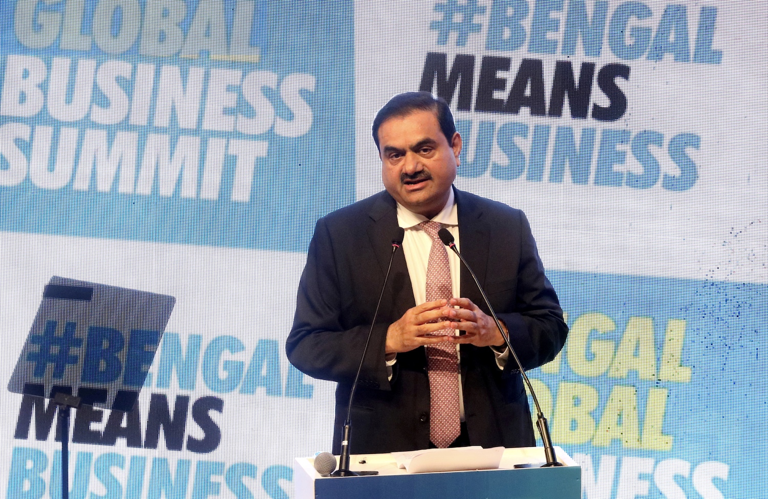 Indian billionaire Gautam Adani addresses delegates at the Bengal Global Business Summit in Kolkata in April last year. (Photo: Reuters)