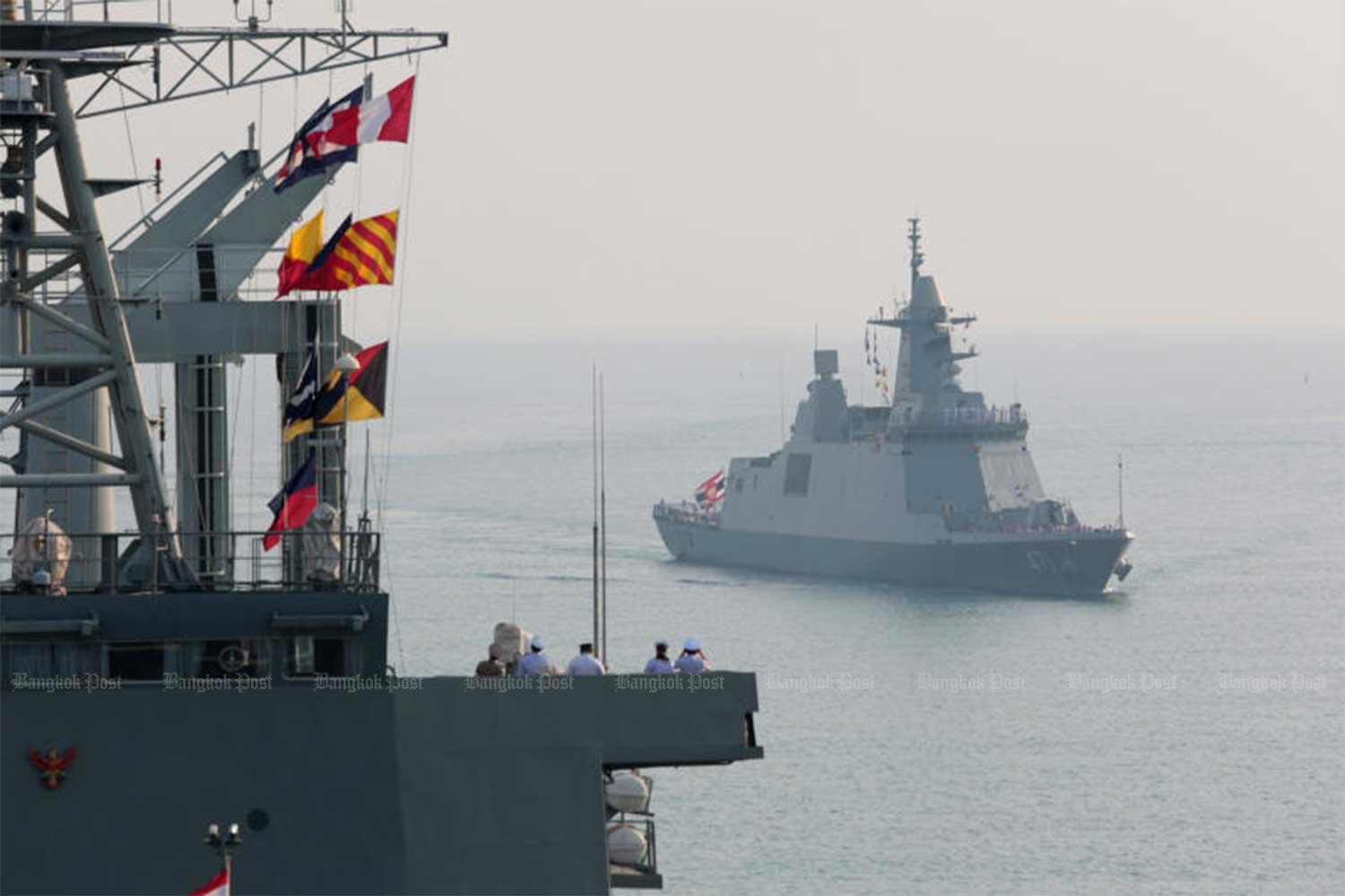 The Royal Thai Navy holds a ceremony to receive the 14.6-billion-baht Korean-built frigate HTMS Bhumibol Adulyadej at Chuk Samet, Sattahip naval base in Chon Buri on Jan 7, 2019. (File photo: Chanat Katanyu)