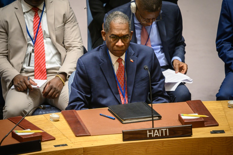 Haiti's ambassador to the UN, Antonio Rodrigue, attends a Security Council meeting on Haiti at UN Headquarters in New York City on January 24, 2023.